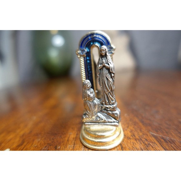 Our Lady of Lourdes metal mini souvenir 2.5 inches X 1 inch stamped Italy - Picture 1 of 9